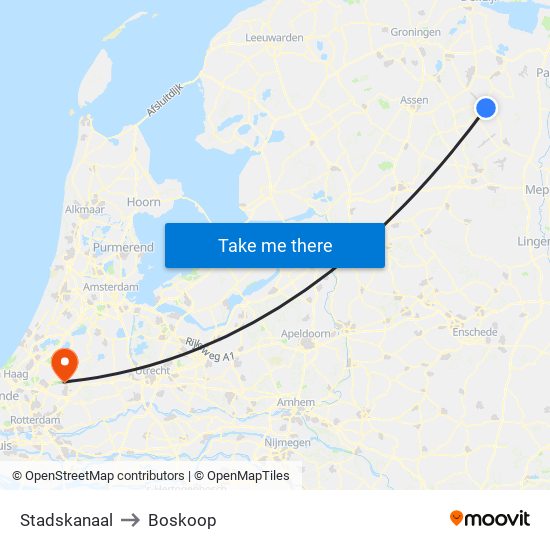 Stadskanaal to Boskoop map