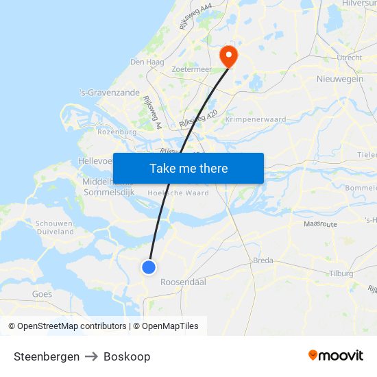 Steenbergen to Boskoop map