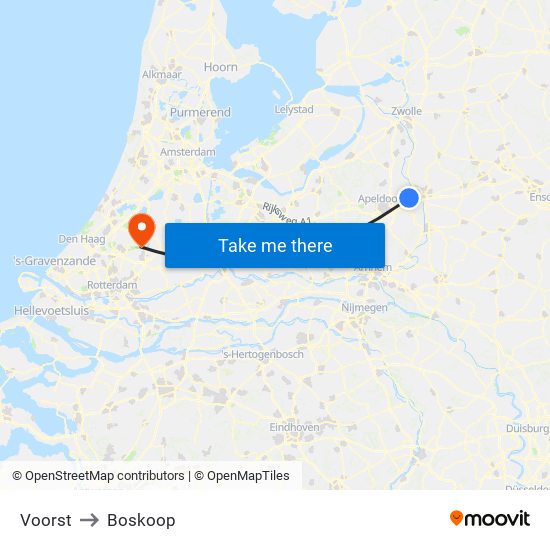 Voorst to Boskoop map