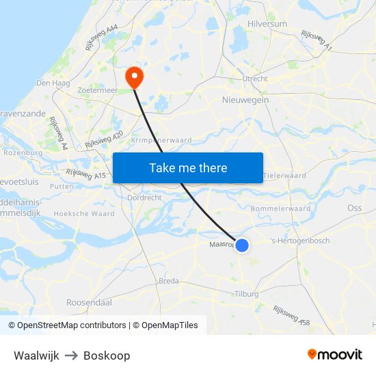 Waalwijk to Boskoop map