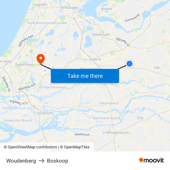 Woudenberg to Boskoop map