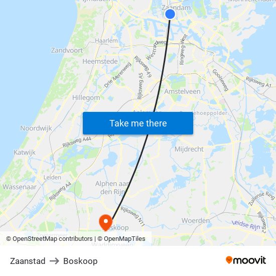 Zaanstad to Boskoop map