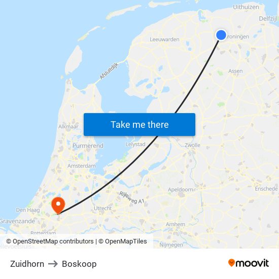 Zuidhorn to Boskoop map