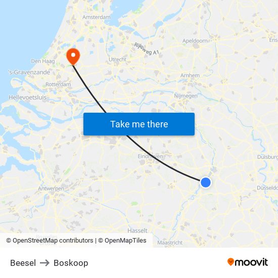 Beesel to Boskoop map