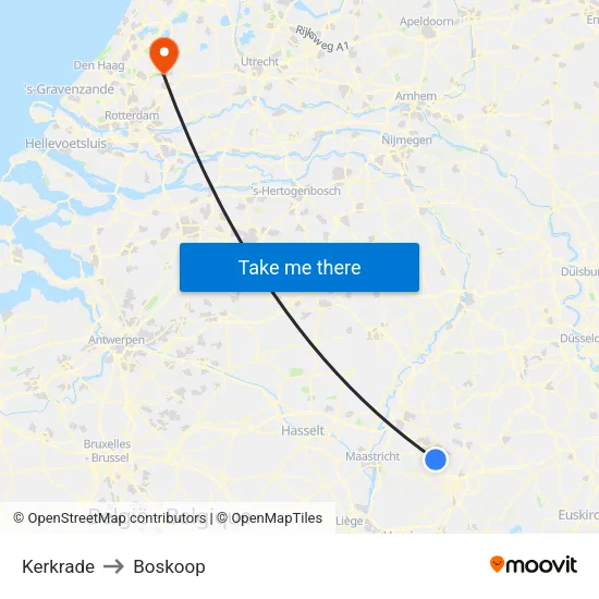 Kerkrade to Boskoop map