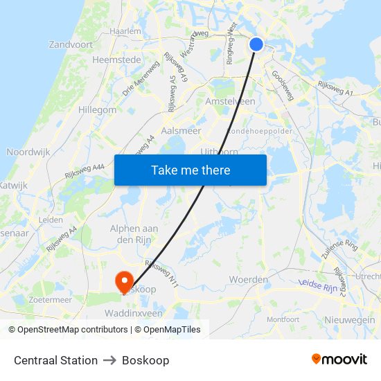 Centraal Station to Boskoop map