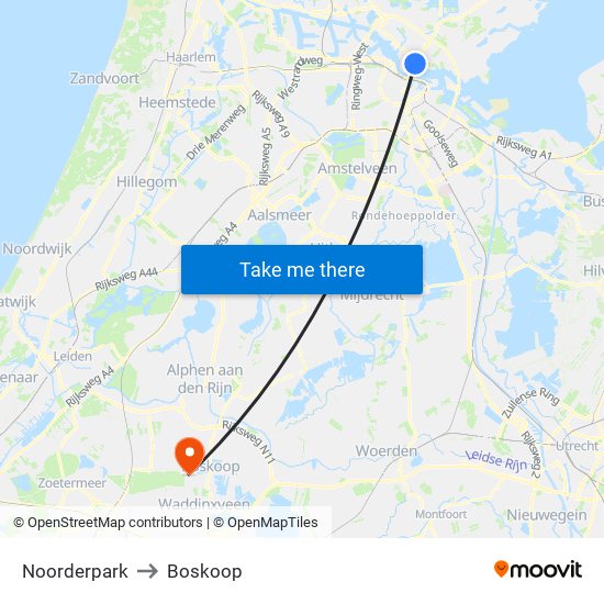 Noorderpark to Boskoop map