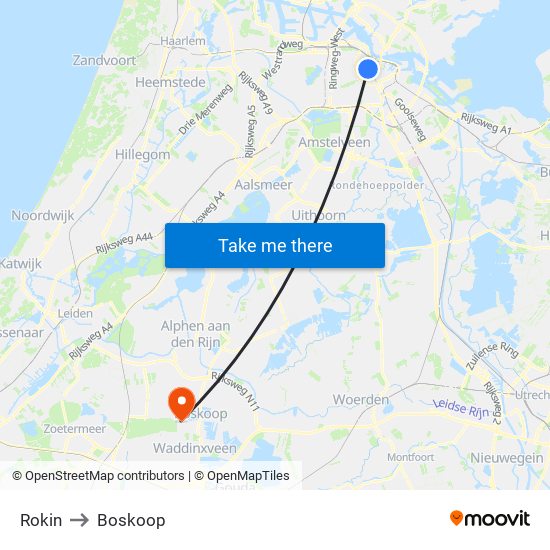 Rokin to Boskoop map