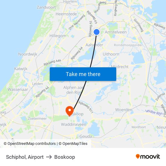 Schiphol, Airport to Boskoop map