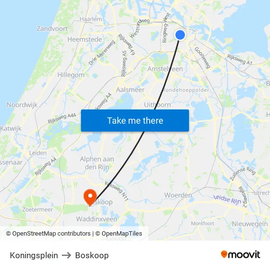 Koningsplein to Boskoop map