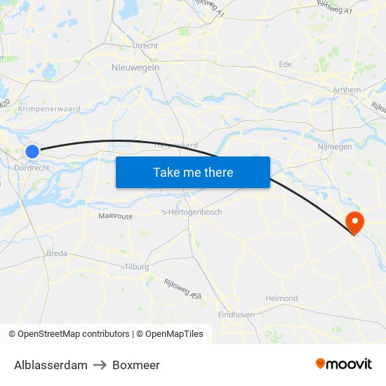 Alblasserdam to Boxmeer map