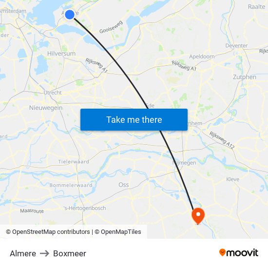 Almere to Boxmeer map