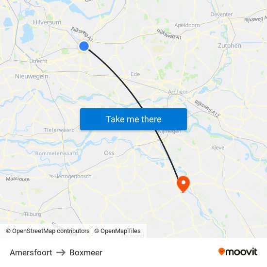 Amersfoort to Boxmeer map