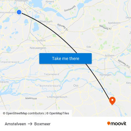 Amstelveen to Boxmeer map
