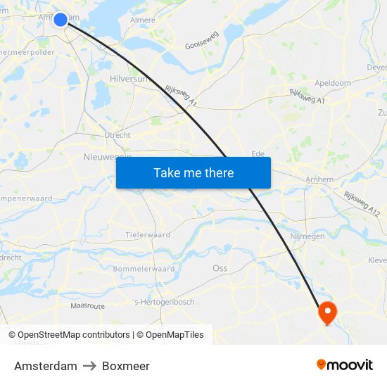 Amsterdam to Boxmeer map