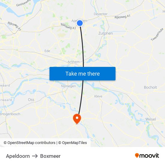 Apeldoorn to Boxmeer map