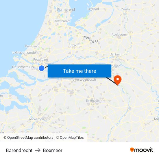 Barendrecht to Boxmeer map