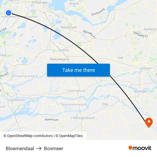 Bloemendaal to Boxmeer map