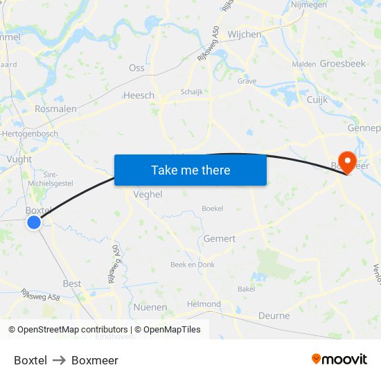 Boxtel to Boxmeer map