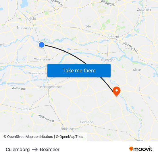 Culemborg to Boxmeer map