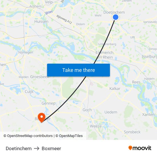 Doetinchem to Boxmeer map