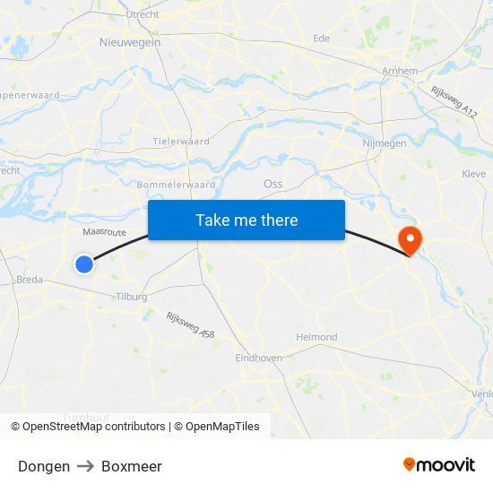 Dongen to Boxmeer map