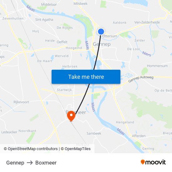 Gennep to Boxmeer map