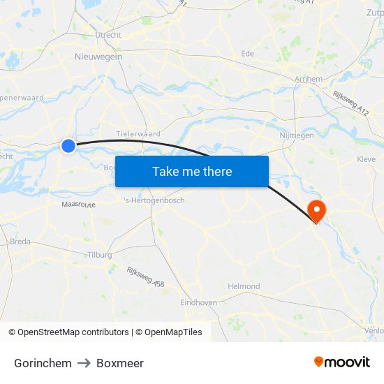 Gorinchem to Boxmeer map