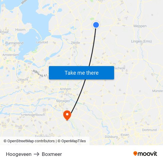 Hoogeveen to Boxmeer map