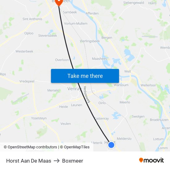 Horst Aan De Maas to Boxmeer map