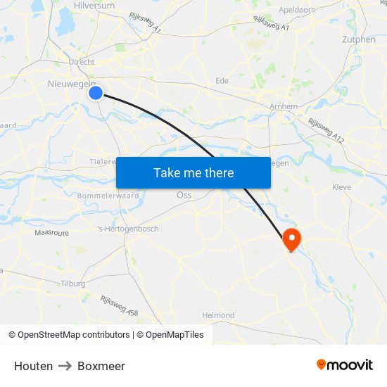 Houten to Boxmeer map