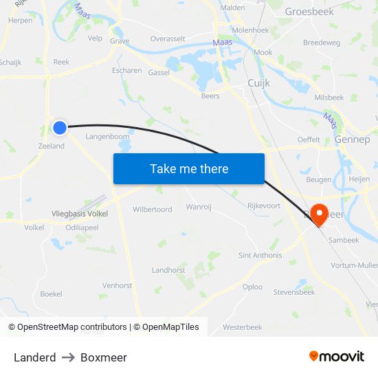 Landerd to Boxmeer map