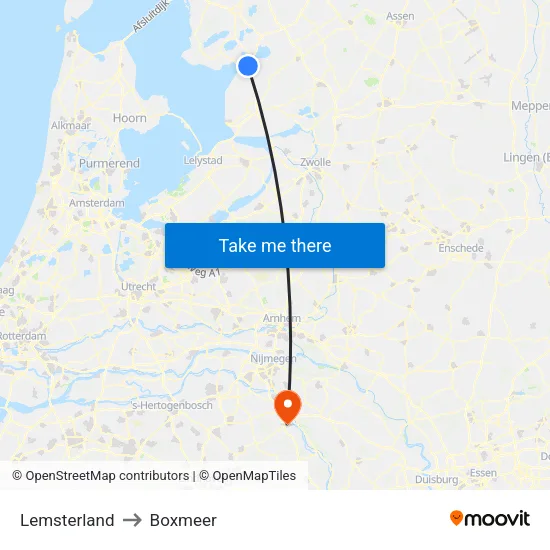 Lemsterland to Boxmeer map