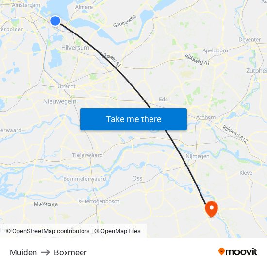 Muiden to Boxmeer map