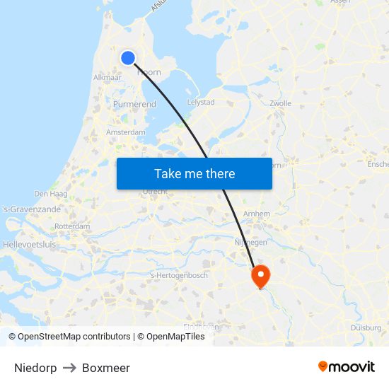Niedorp to Boxmeer map