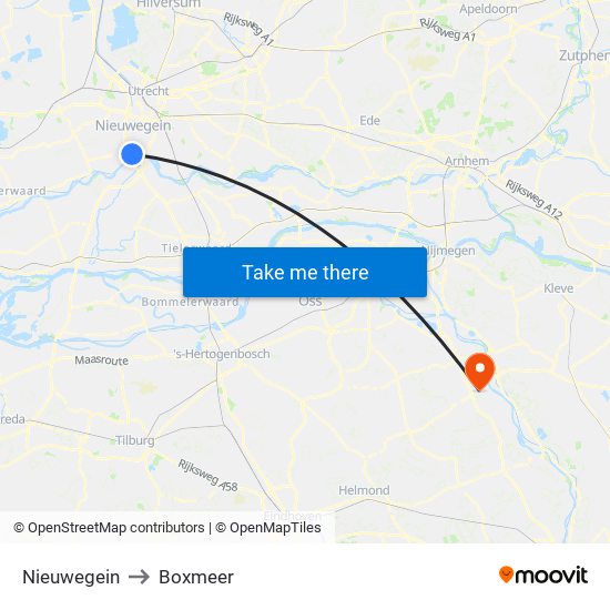 Nieuwegein to Boxmeer map