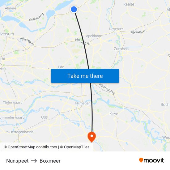 Nunspeet to Boxmeer map