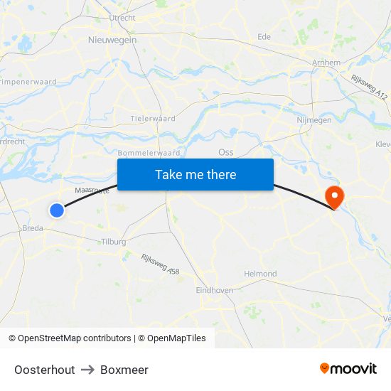 Oosterhout to Boxmeer map