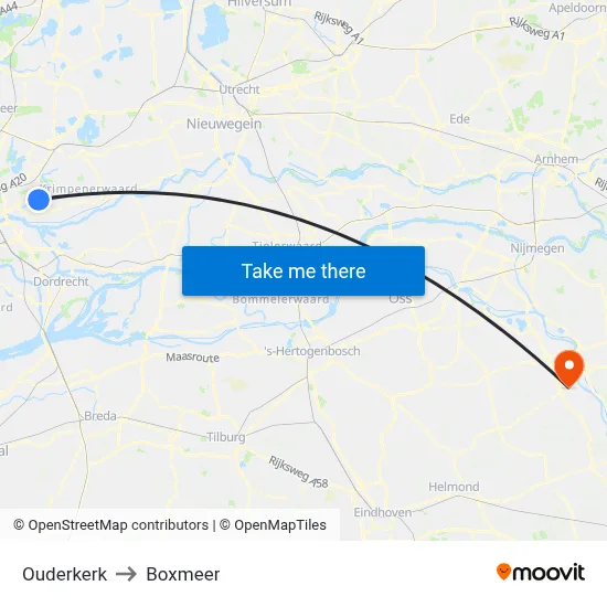 Ouderkerk to Boxmeer map