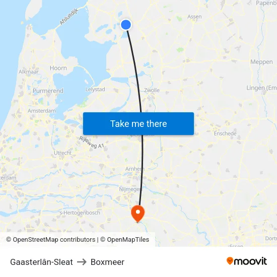 Gaasterlân-Sleat to Boxmeer map
