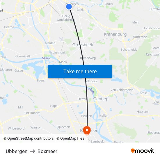 Ubbergen to Boxmeer map