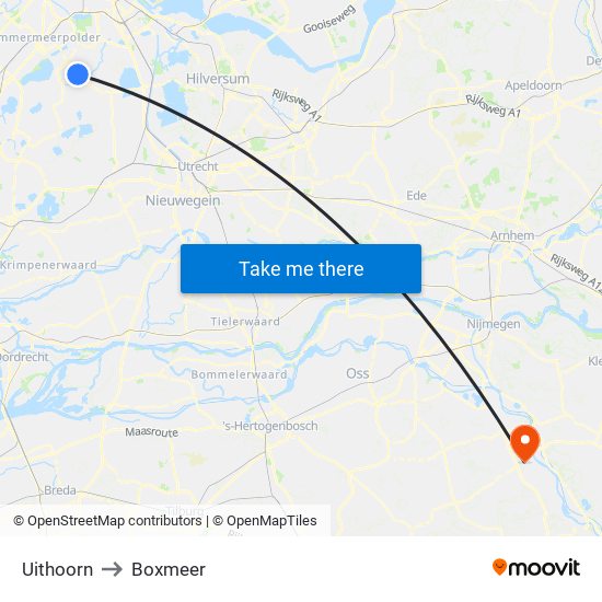Uithoorn to Boxmeer map