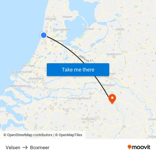 Velsen to Boxmeer map