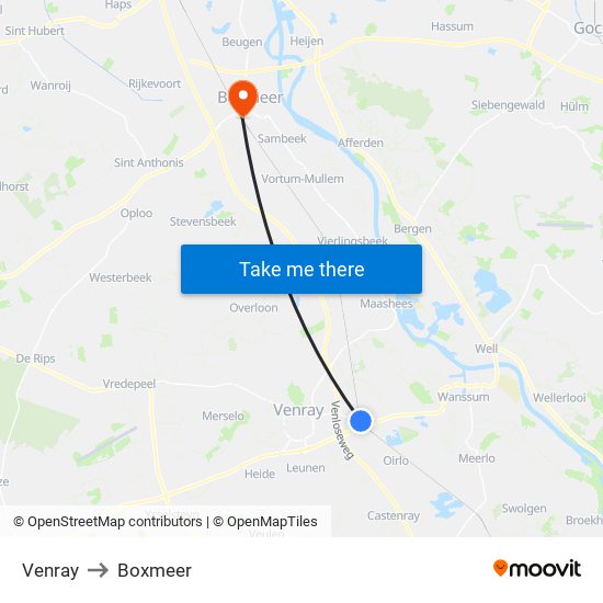 Venray to Boxmeer map