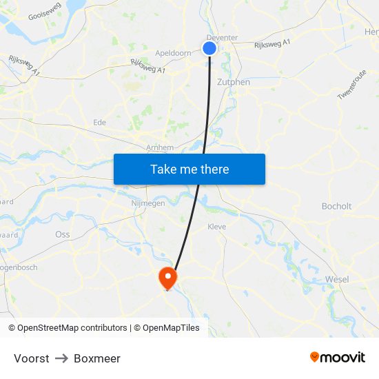 Voorst to Boxmeer map