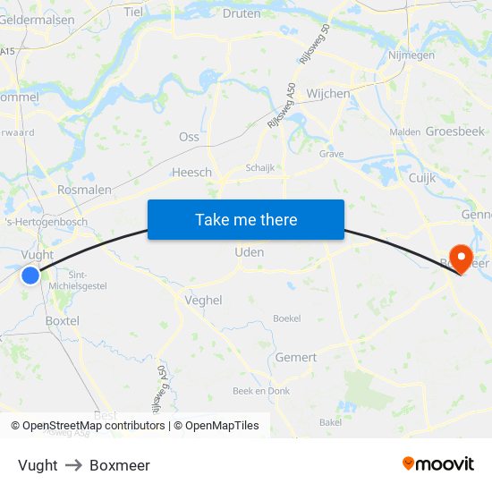 Vught to Boxmeer map