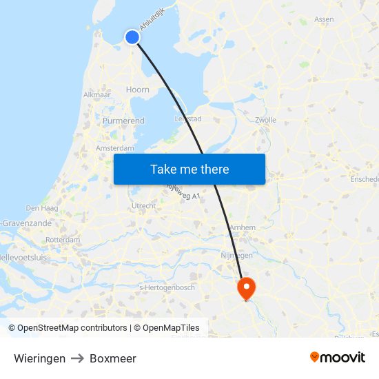 Wieringen to Boxmeer map