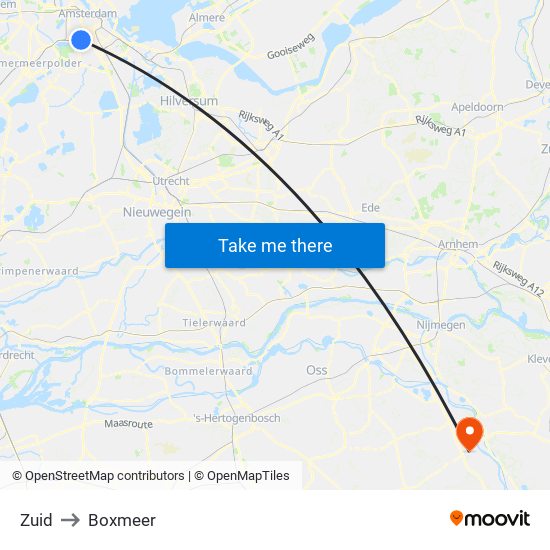 Zuid to Boxmeer map