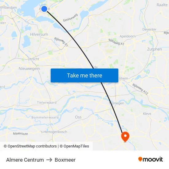 Almere Centrum to Boxmeer map