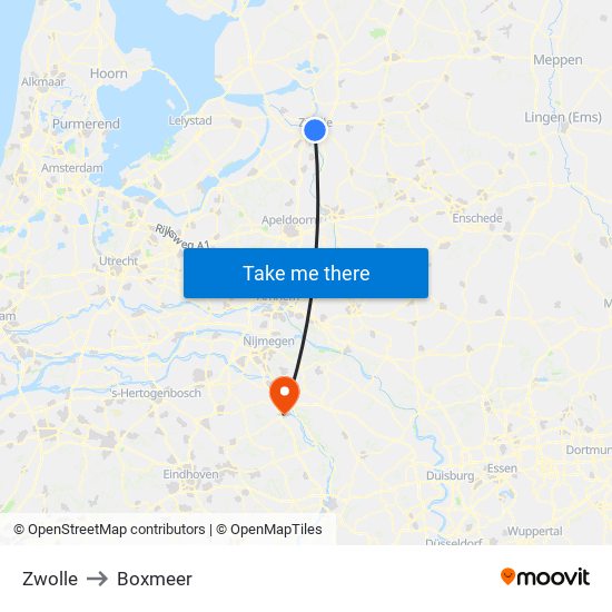 Zwolle to Boxmeer map